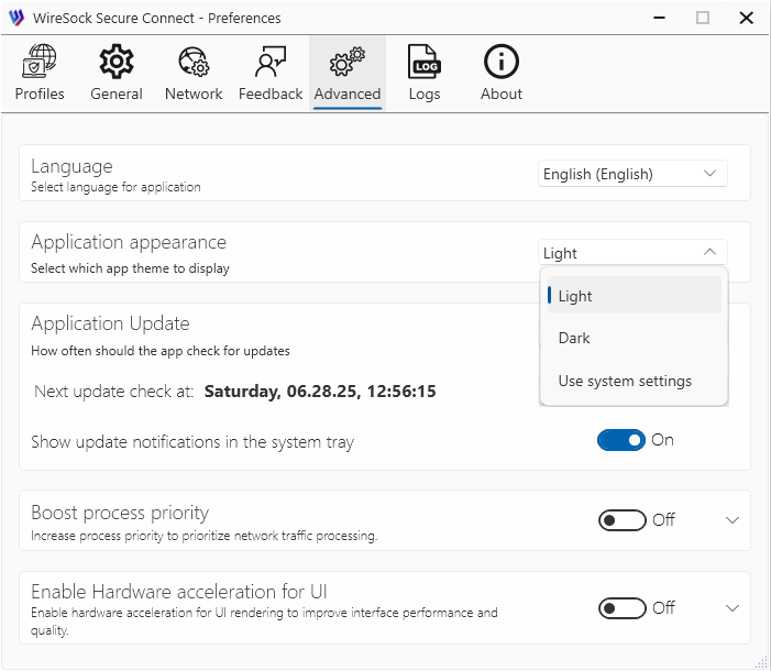 Application appearance