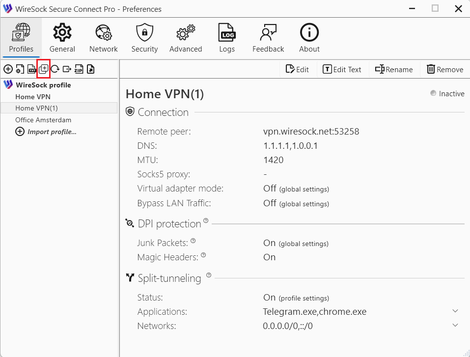 Open Profiles tab