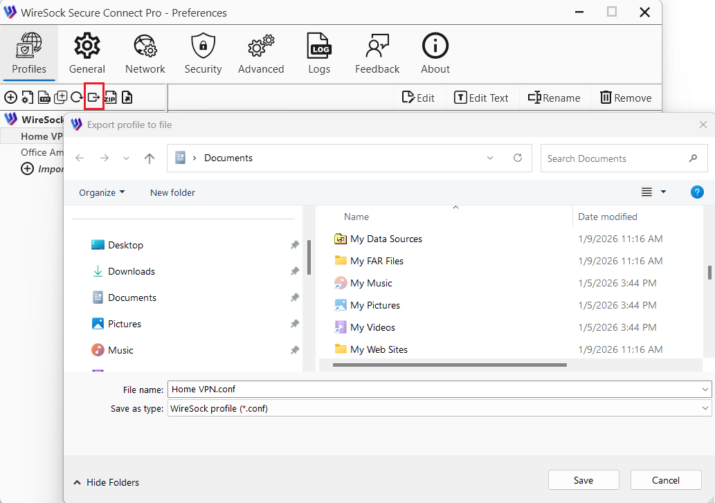 Open Profiles tab