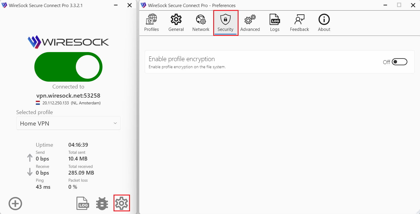 security settings